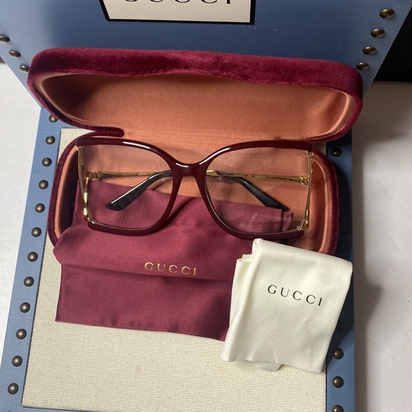 New- 🔥New GUCCI BUTTERFLY FASHION FRAMES GG0592S 003 RED/GOLD 60MM - Picture 14 of 16